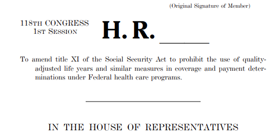 Short Title of the Protecting Health Care for All Patients Act, which would prohibit the use of the quality-adjusted-life-years (QALY) metric in all federal health care programs.